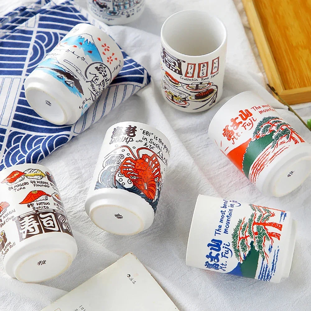 Kiyomi-käsintehdyt japanilaiset teekupit — Fuji-vuori syksyinen design - Desfino