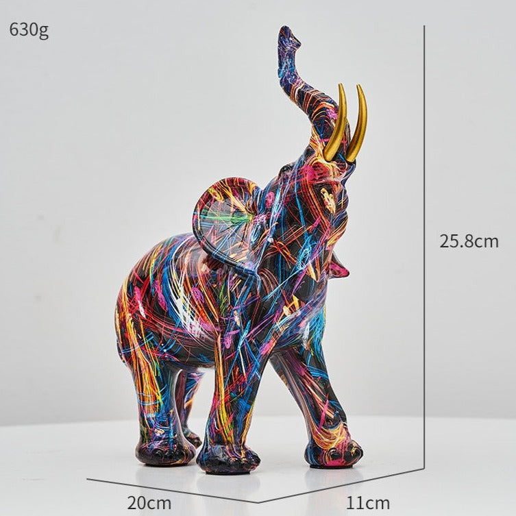 Estátua de Elefante Nórdico Pintada Vibrante Aurella — Elemento Decorativo