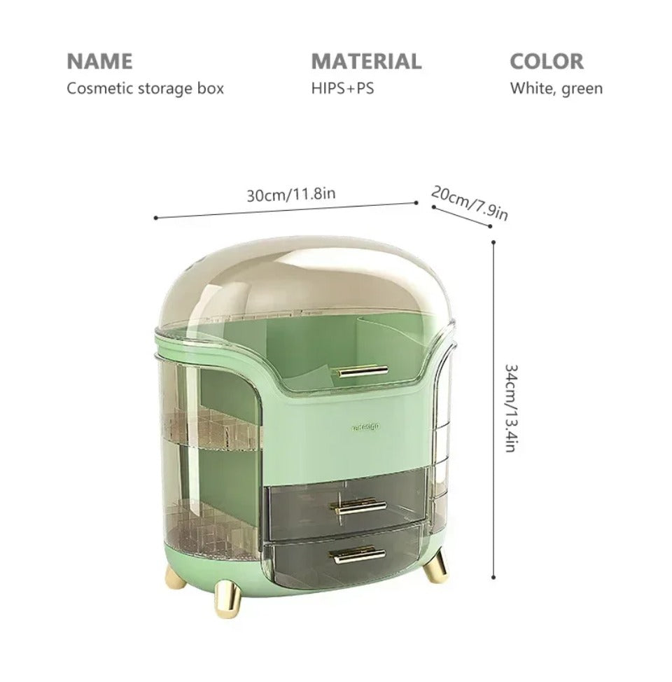 CrystalView Organisateur de maquillage - Grande boîte de rangement antipoussière - Desfino