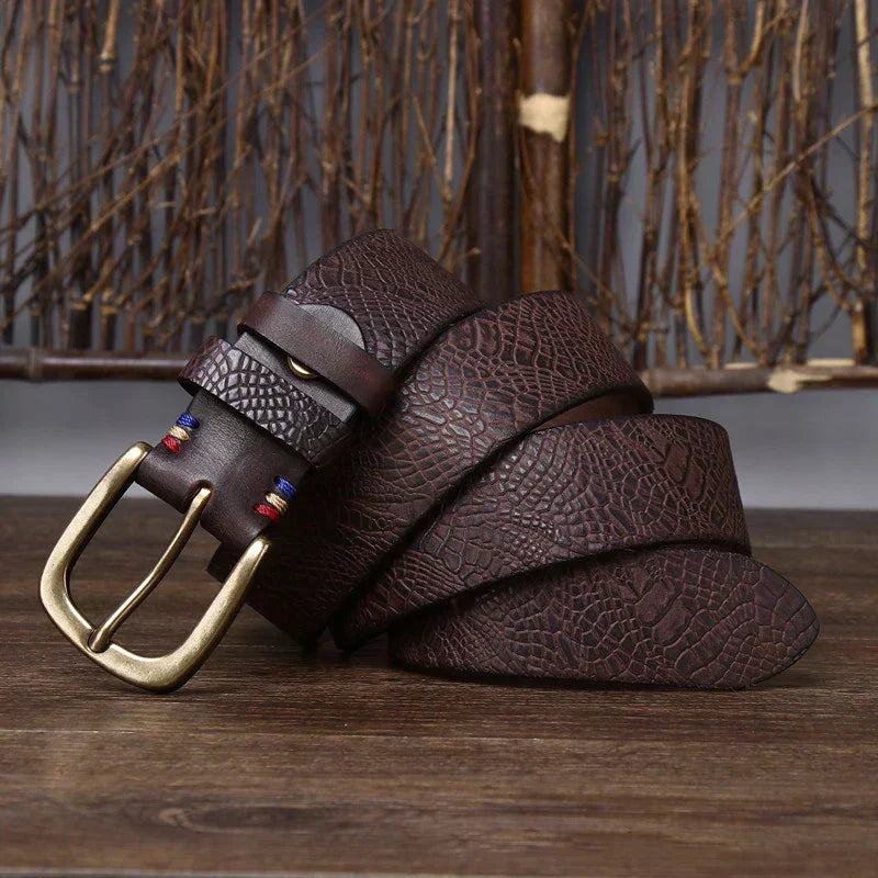 Ceinture en cuir de vache Kestrel de 1.5 in (3.8 cm) — Motif gaufré - Desfino
