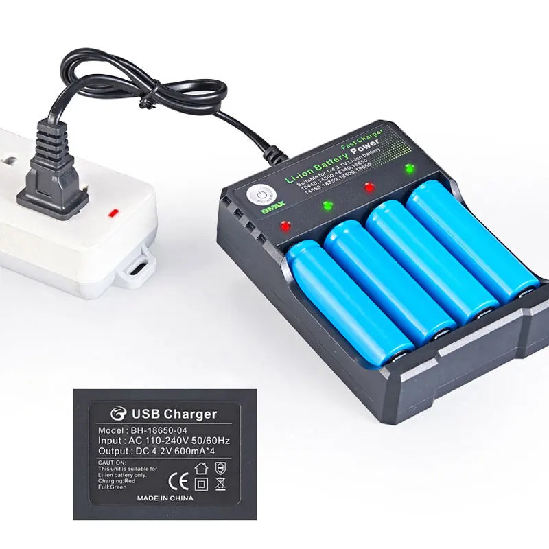 Încărcător Li-ion cu 4 sloturi pentru 18650 - 110V/220V UE/SUA, 3.7V/4.2V, 18500 - Desfino