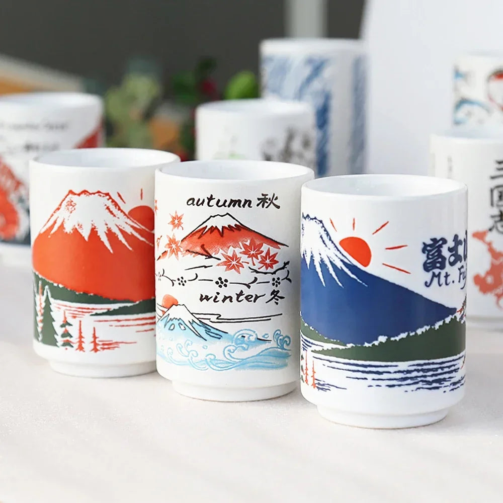 Kiyomi-käsintehdyt japanilaiset teekupit — Fuji-vuori syksyinen design - Desfino