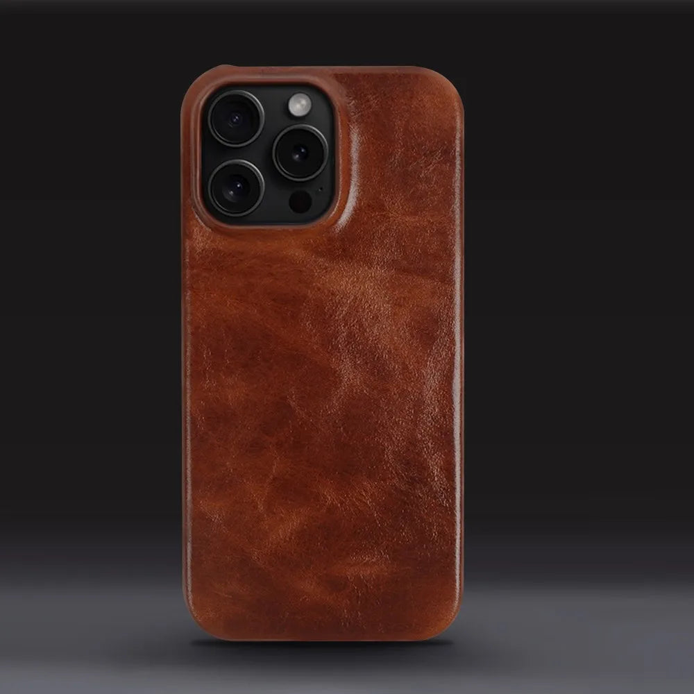 Capa artesanal em pele genuína de vaca para iPhone Crownline - Desfino