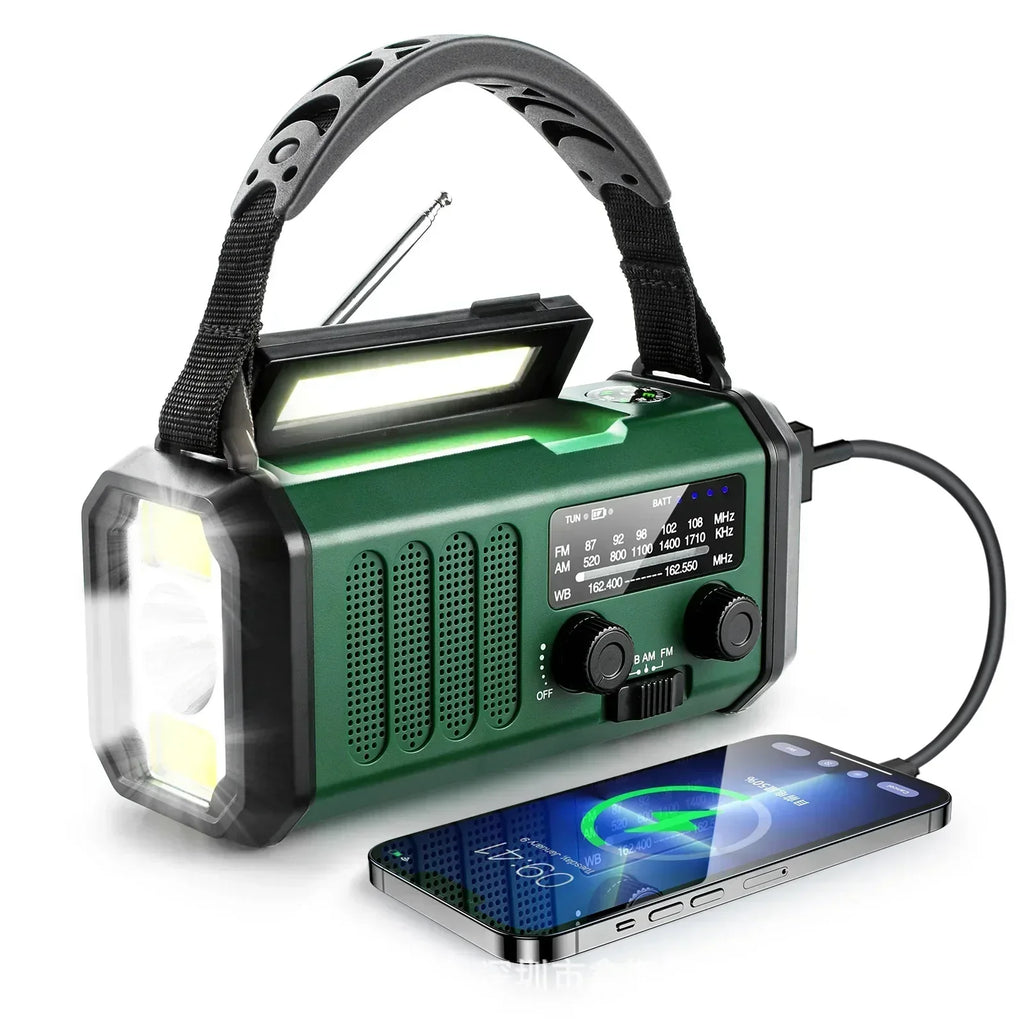 Radio de emergencia NOAA 6 en 1 SolioGuard — Powerbank solar con carga manual - Desfino