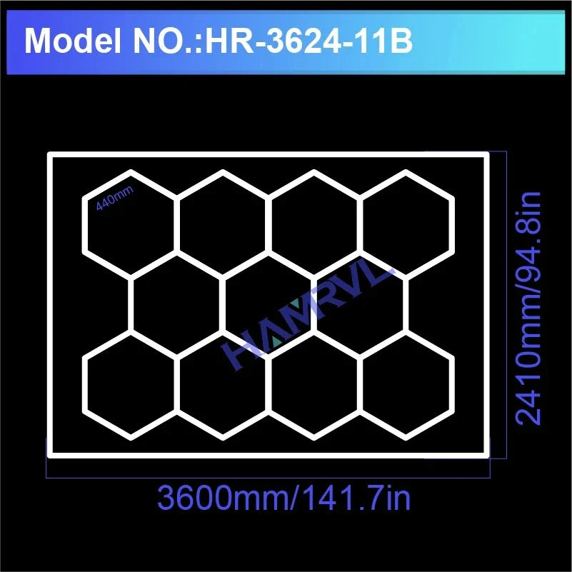 Lampe LED hexagonale de garage HAMRVL 110-240V, tube de 440mm | Desfino