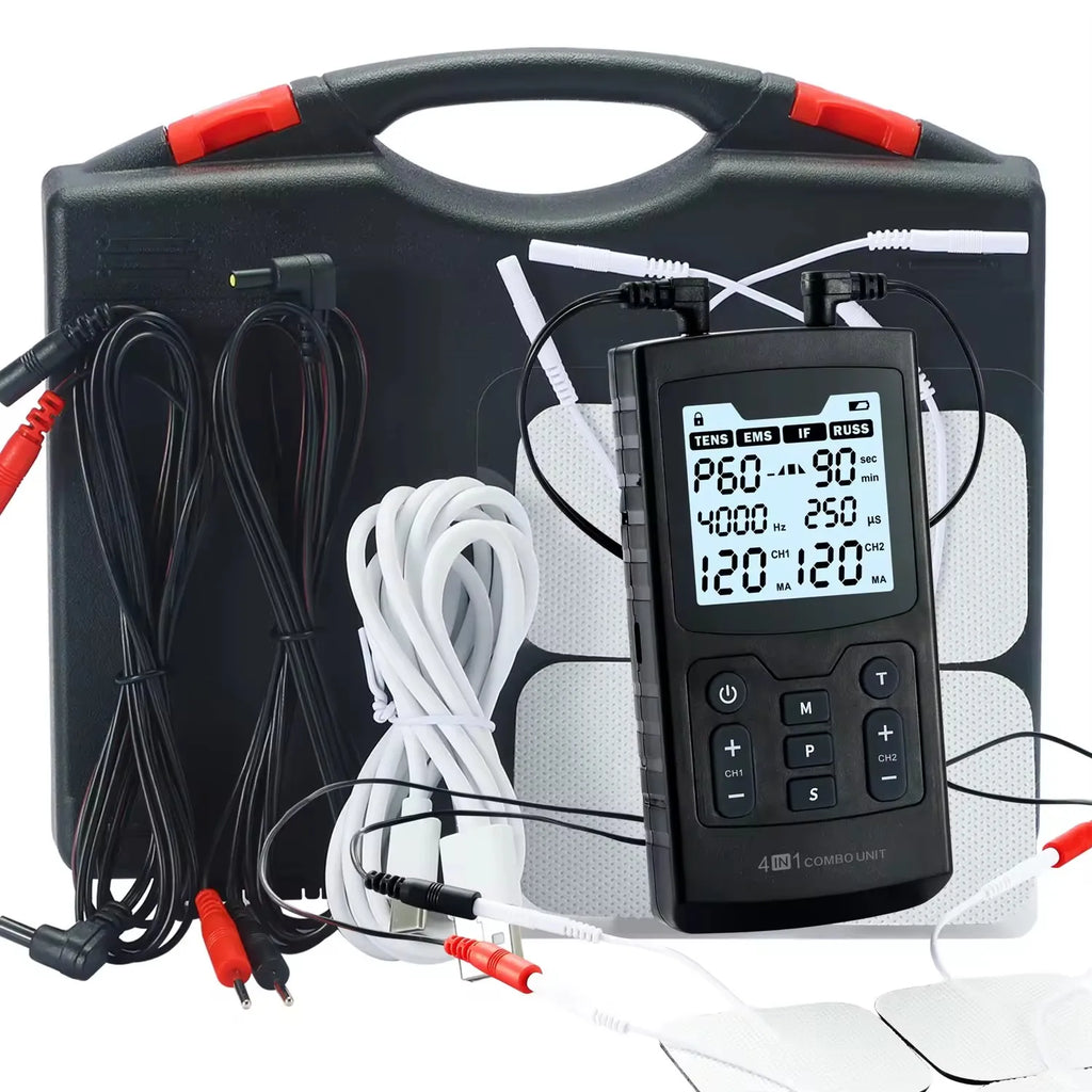 4-in-1 TENS, EMS, IFC & Russian Stimulation Device — 60 Modes, 120 Intensity Levels, 4000 Hz, 2500 Hz