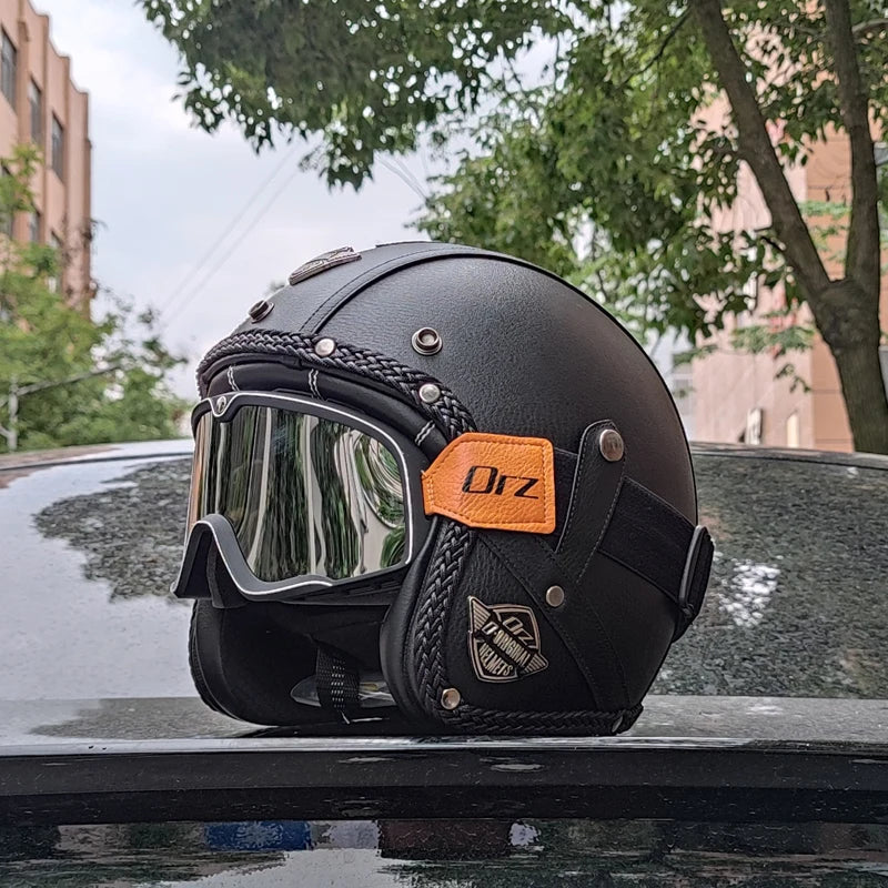 Retro 3/4-motorcykelhjelm — PU-læder, DOT-certificeret chopperstil - Desfino