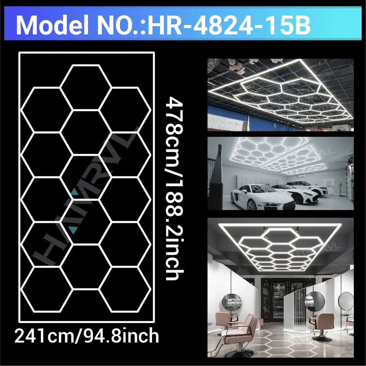 Lampe LED hexagonale de garage HAMRVL 110-240V, tube de 440mm | Desfino