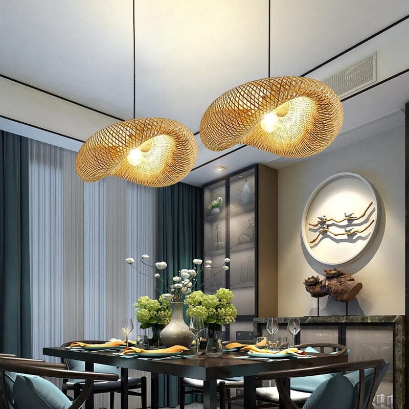 Suspension LED KoruBend — Luminaire moderne rustique en bambou - Desfino