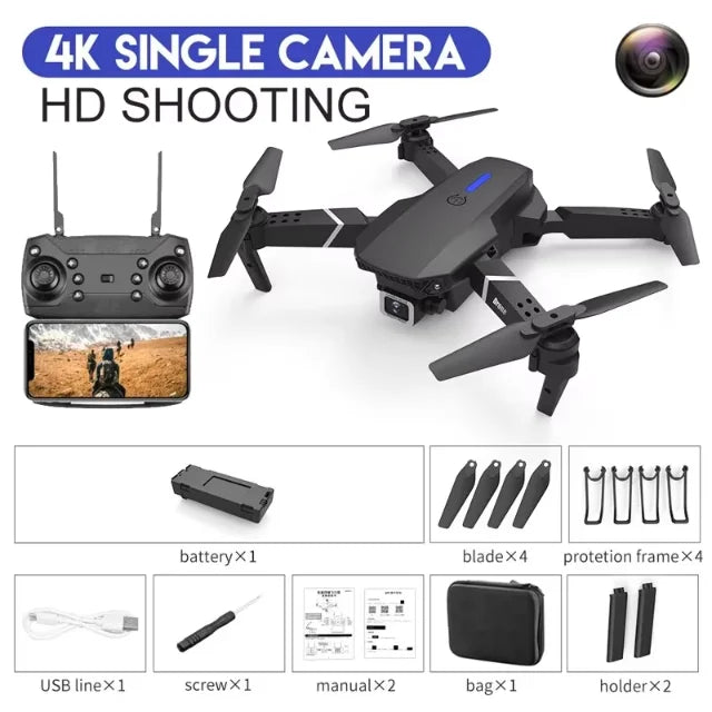 רחפן E88 Pro מתקפל עם WiFi ו-FPV — מצלמת HD, שמירת גובה - Desfino