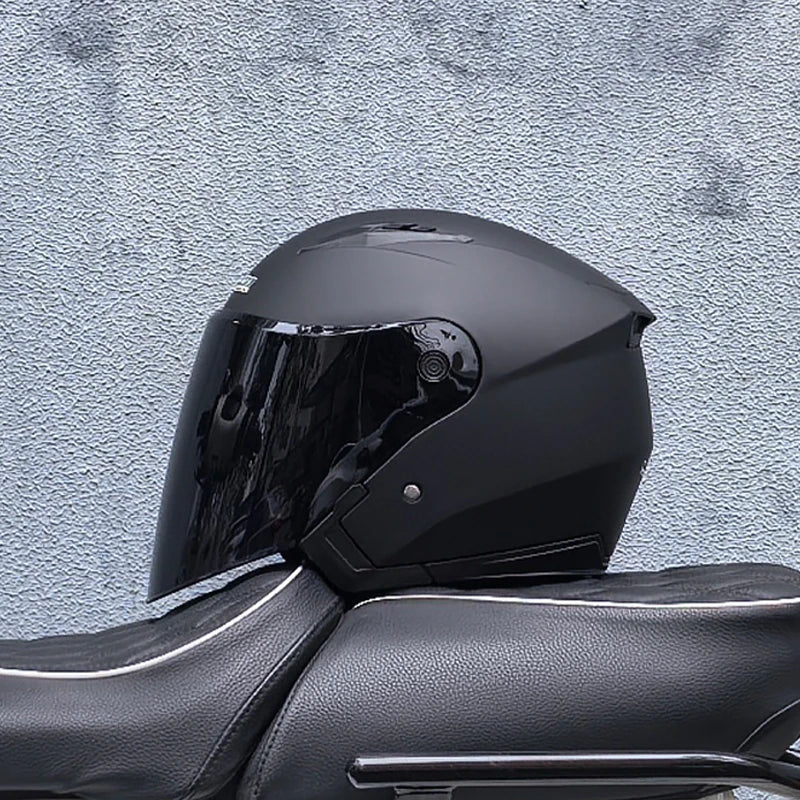 Casque de moto léger 3/4 - double visière, écran transparent, pare-soleil - Desfino