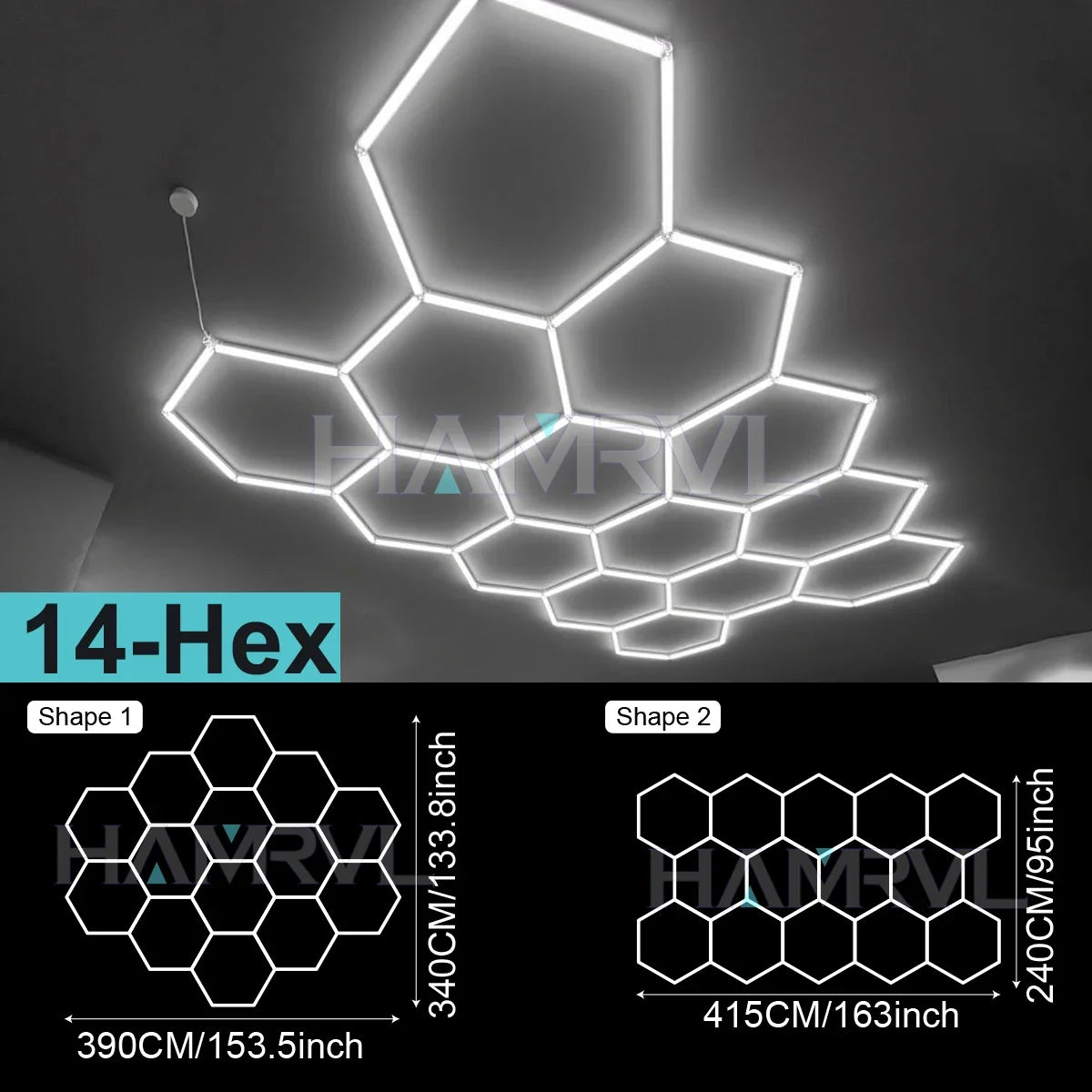 Lampe LED hexagonale de garage HAMRVL 110-240V, tube de 440mm | Desfino