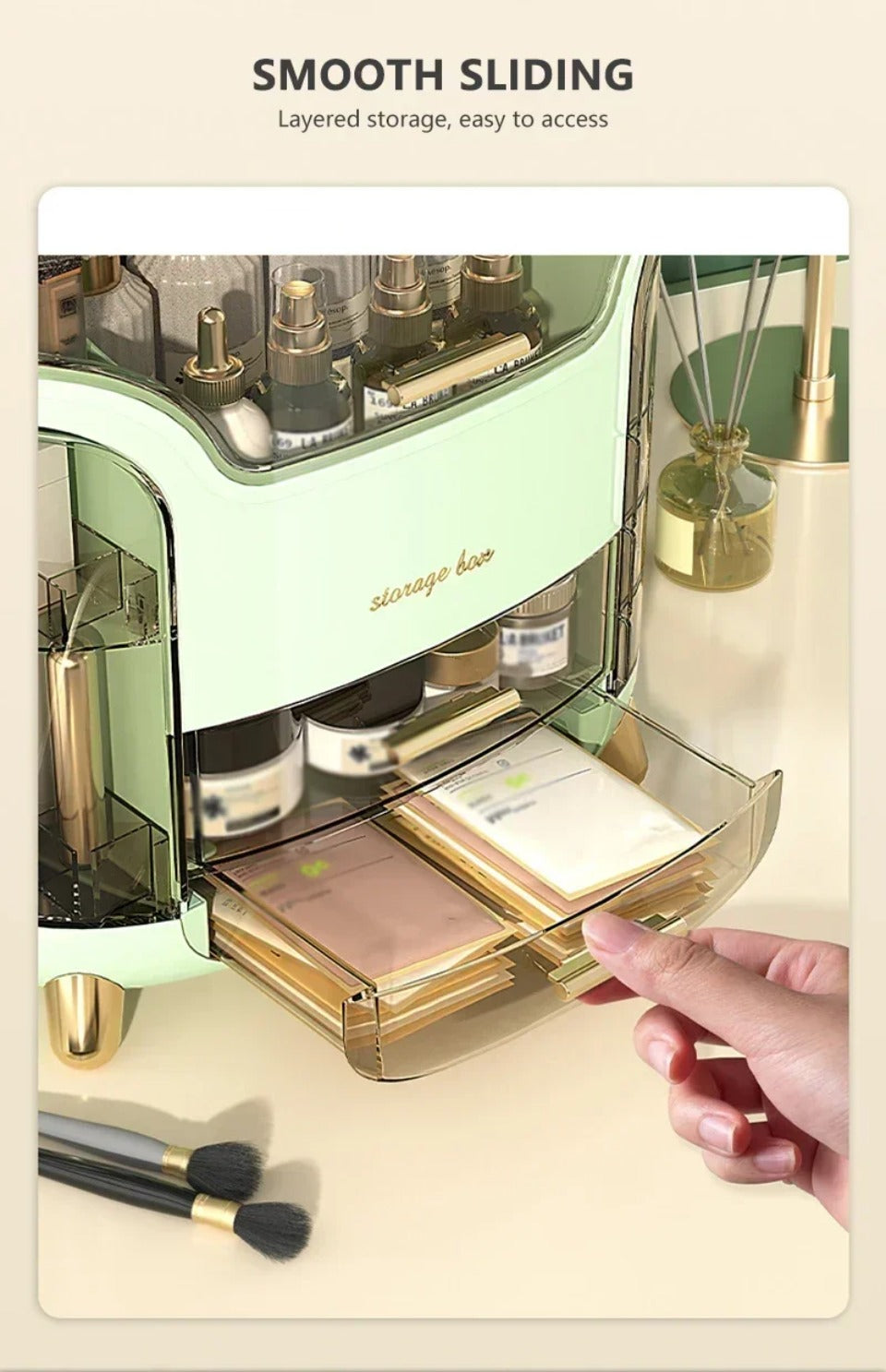 CrystalView Organisateur de maquillage - Grande boîte de rangement antipoussière - Desfino