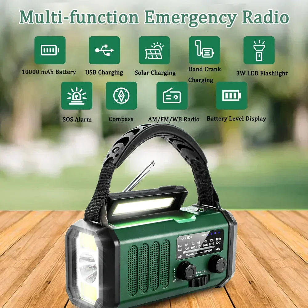 Radio de emergencia NOAA 6 en 1 SolioGuard — Powerbank solar con carga manual - Desfino