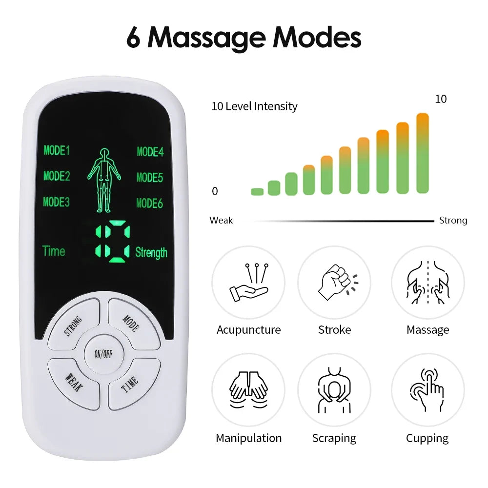 TENS-muskelstimulator — 6 moduser, 10 nivåer, stor LCD-skjerm, 4 elektroder - Desfino