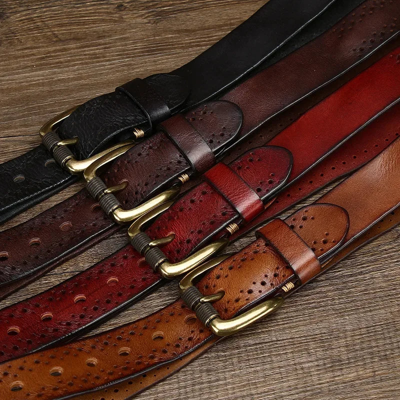 Ζώνη Hawthorne 1.5-Inch από δέρμα αγελάδας — διάτρητο σχέδιο, αγκράφα από κράμα μετάλλων - Desfino