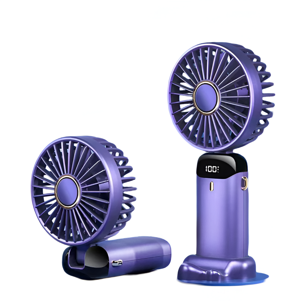 VentoMax genopladelig håndholdt ventilator - støjsvag med 5 hastigheder og 90° drejning - Desfino