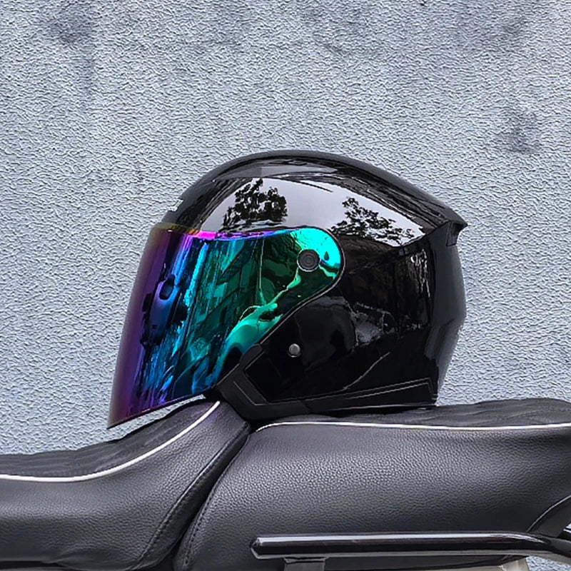 Casque de moto léger 3/4 - double visière, écran transparent, pare-soleil - Desfino