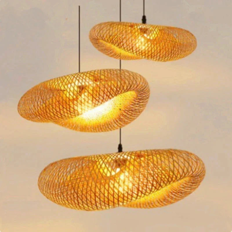 Colección de lámparas de araña de bambú Marisol — Lámpara colgante con cable compatible con LED - Desfino