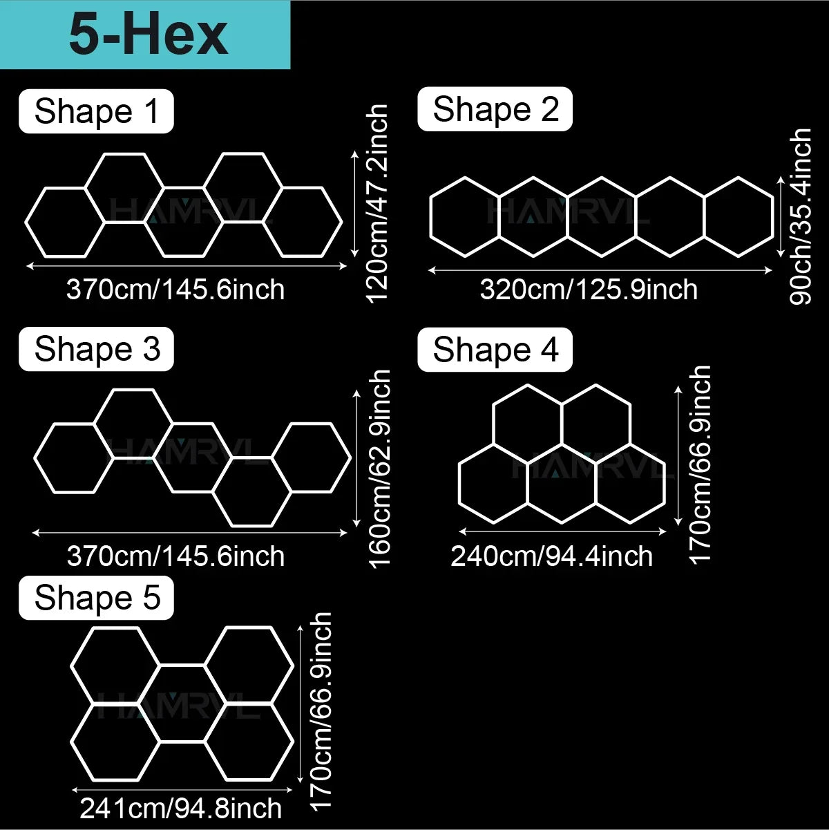 Lampe LED hexagonale de garage HAMRVL 110-240V, tube de 440mm | Desfino