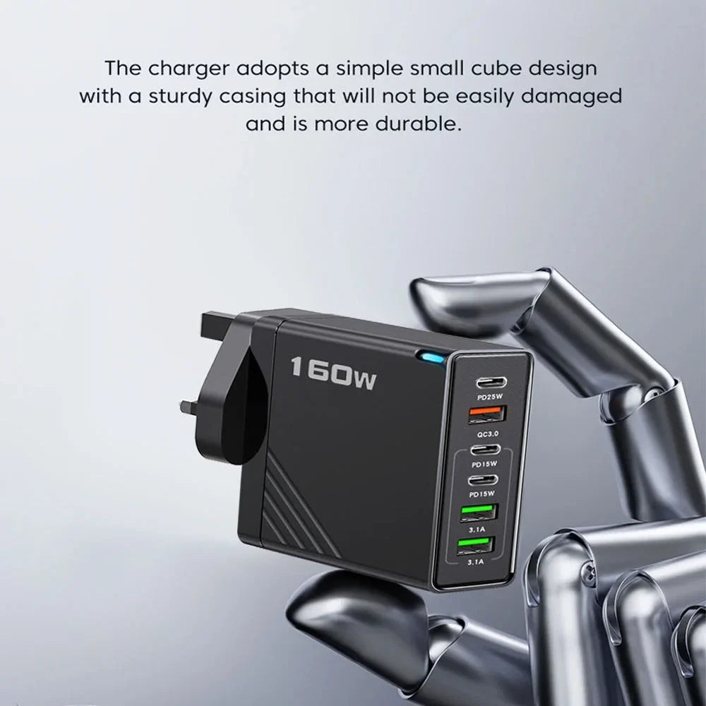 Estação de carregamento rápido USB-C Power Delivery de 160W com 6 portas - Desfino