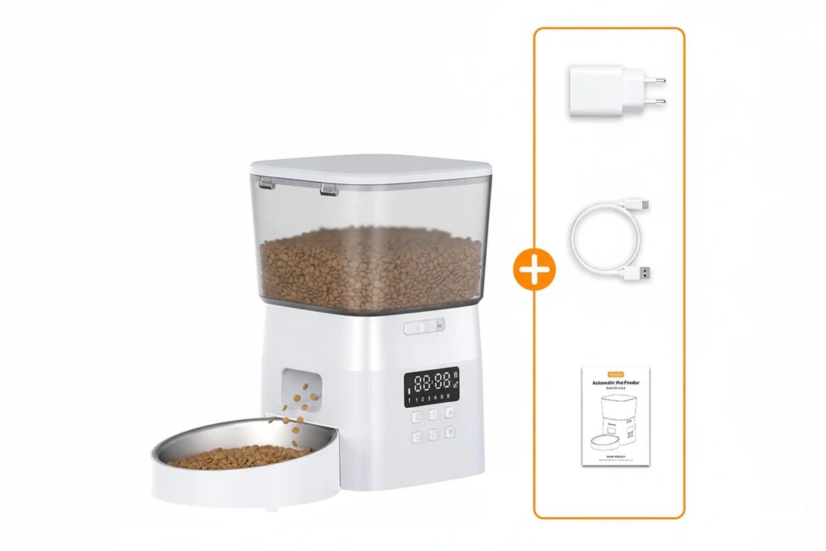 Automatische voerbak voor droogvoer — lcd-timer, porties van 50–200g - Desfino