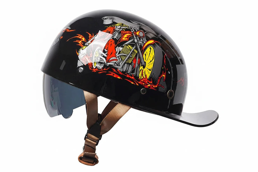 Retro-Halbschalenhelm im Baseball-Cap-Stil mit ausziehbarer Innenlinse - Desfino