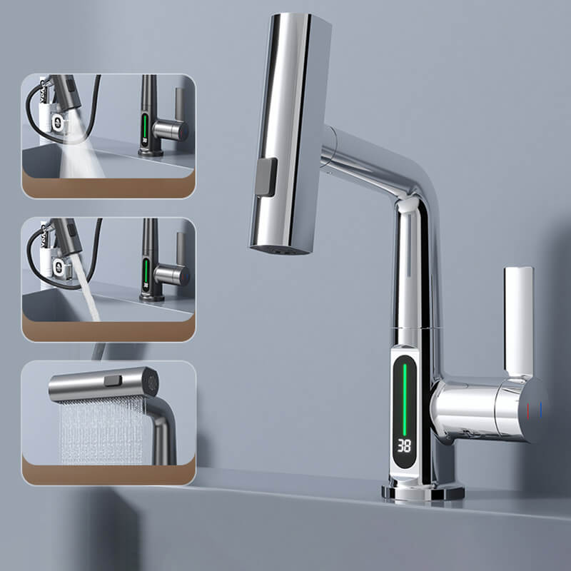 صنبور Quorra AquaFlex قابل للسحب — خرطوم بطول 60cm، دوران 360°، LED - Desfino