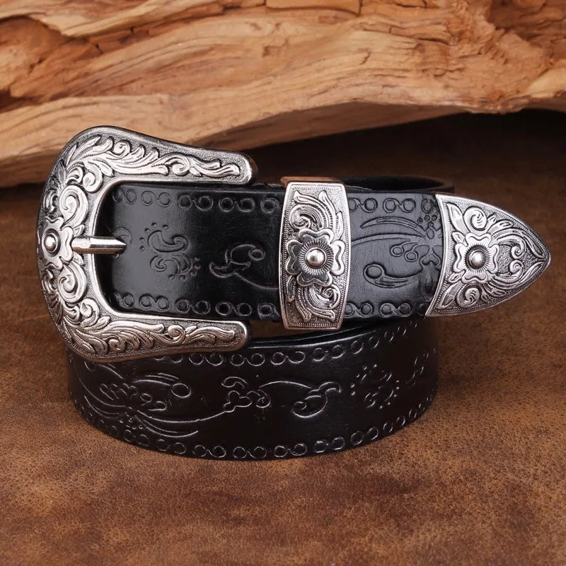 Marisol Western Belt — Intricate Silver Buckle, Heritage Style - Desfino