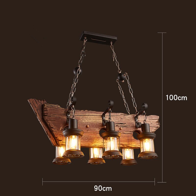 Industrial LED Ceiling Light — Vintage Wood and Iron Fixture - Desfino