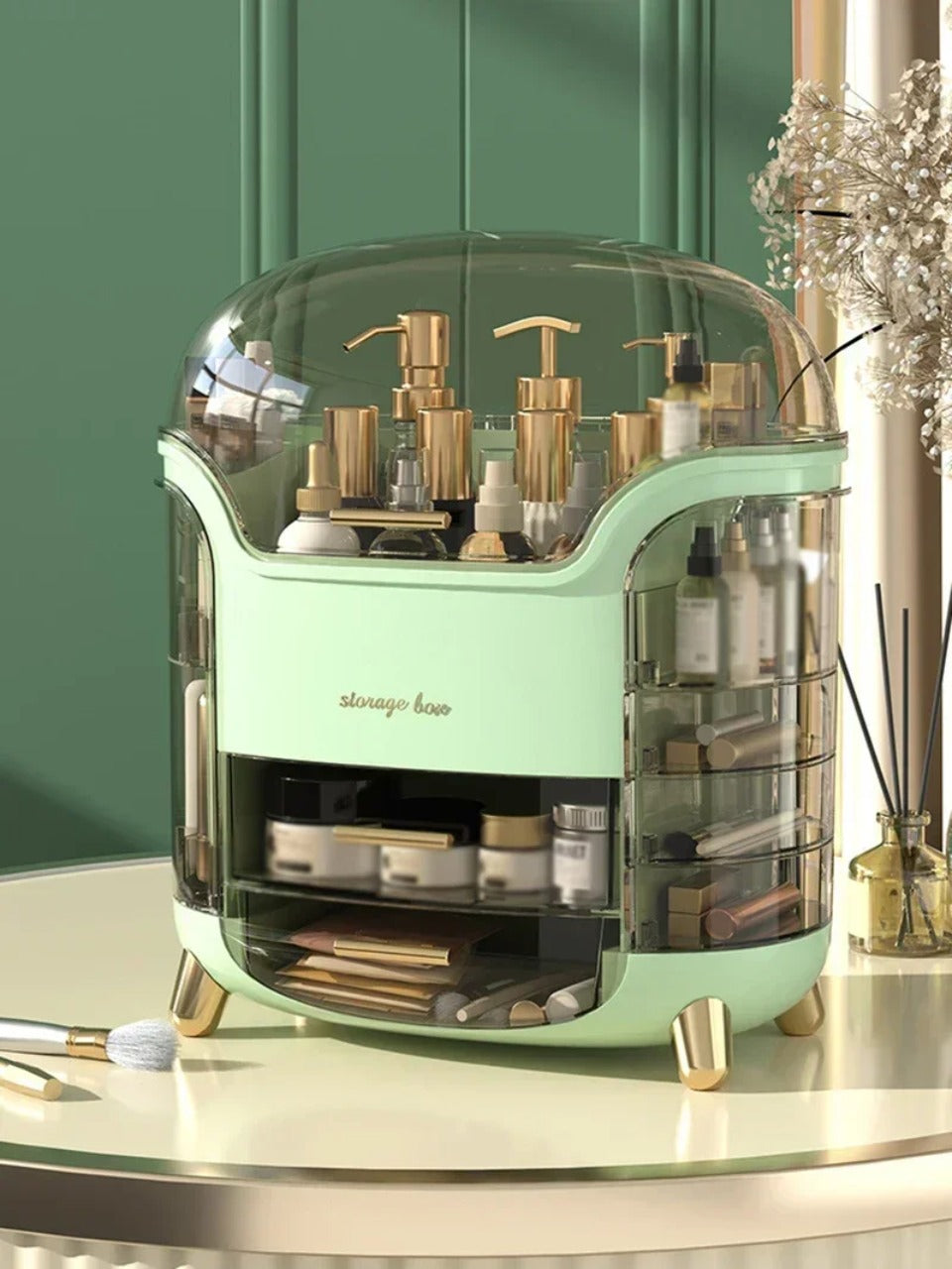 CrystalView Organisateur de maquillage - Grande boîte de rangement antipoussière - Desfino