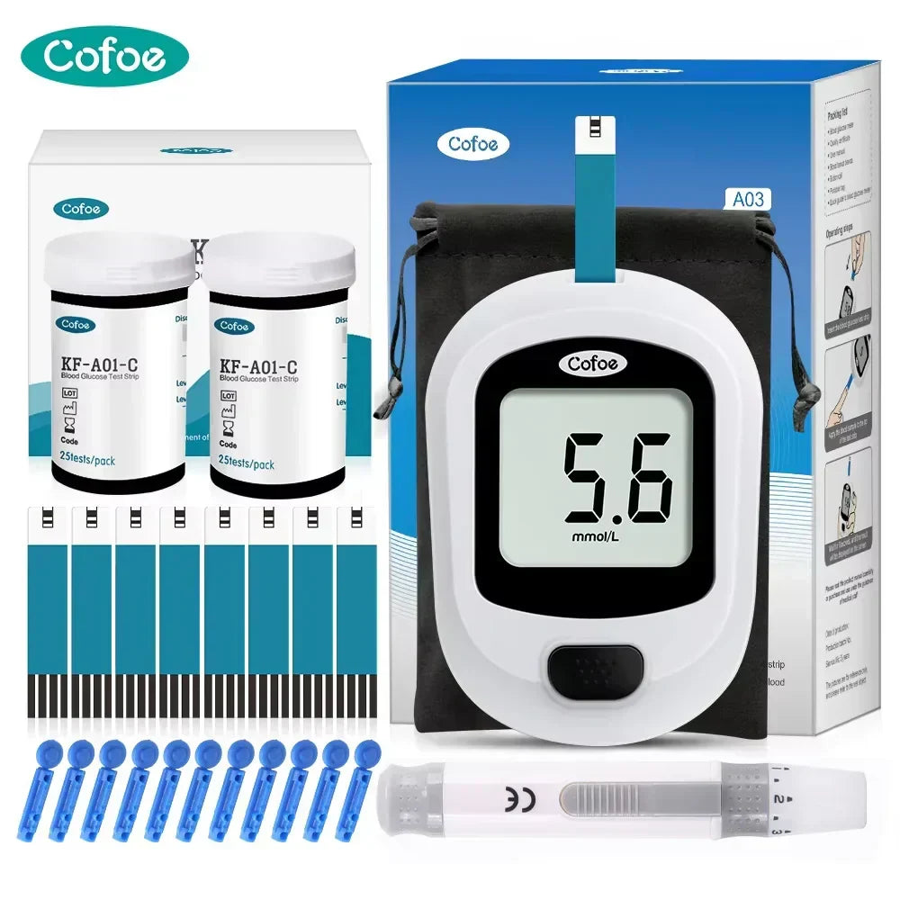AzureGuard Blue Blood Glucose Monitor Kit — Compact Meter, Strips and Lancets