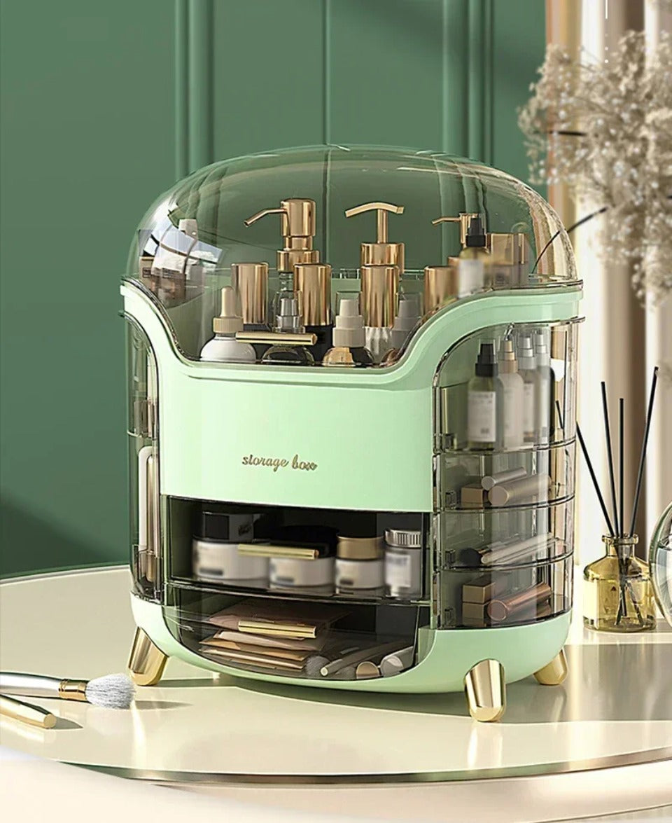CrystalView Organisateur de maquillage - Grande boîte de rangement antipoussière - Desfino