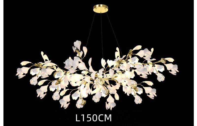 セラミック花びらシャンデリア — すりガラスの花びら、アンティークゴールド仕上げ - Desfino