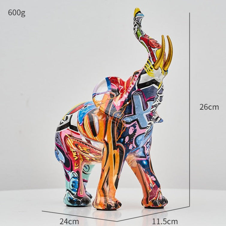 Estátua de Elefante Nórdico Pintada Vibrante Aurella — Elemento Decorativo
