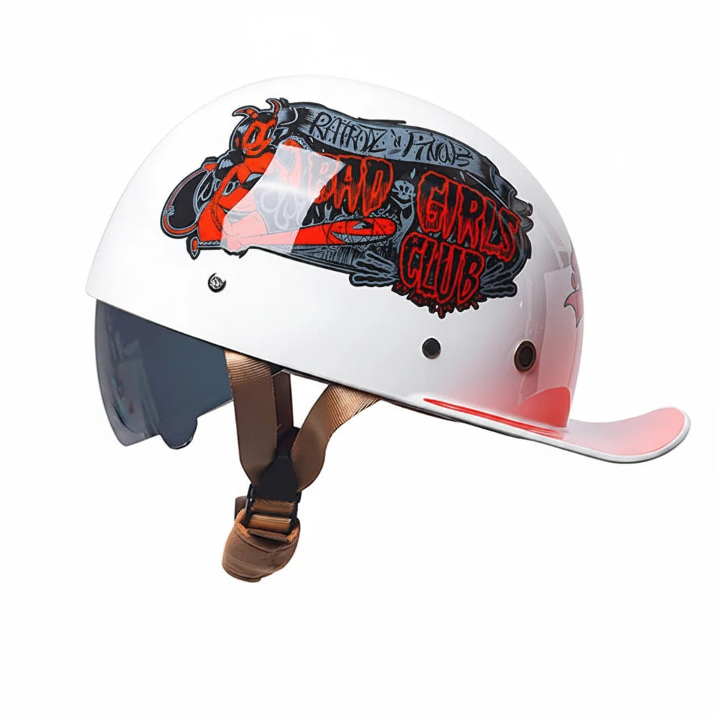 Retro-Halbschalenhelm im Baseball-Cap-Stil mit ausziehbarer Innenlinse - Desfino