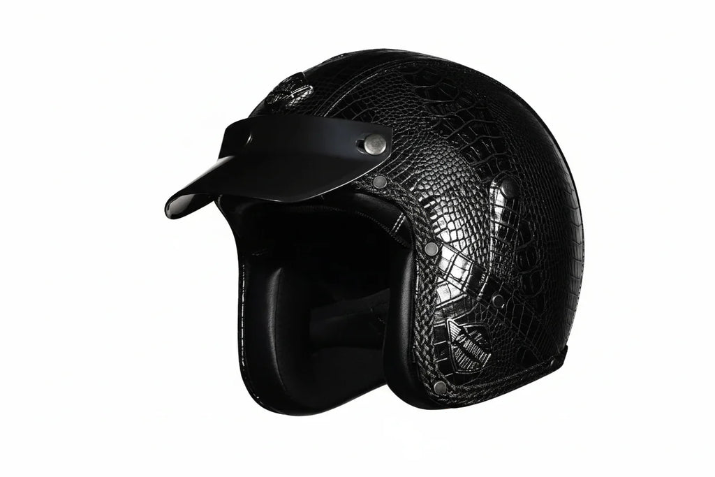 DOT Certified Retro 3/4 Open-Face Motorcycle Helmet – PU Leather Exterior