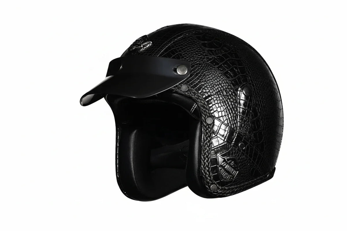 DOT Certified Retro 3/4 Open-Face Motorcycle Helmet – PU Leather Exterior
