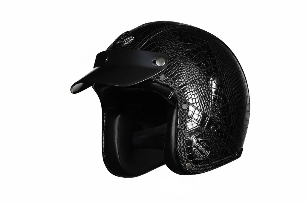 Retro 3/4-motorcykelhjelm — PU-læder, DOT-certificeret chopperstil - Desfino