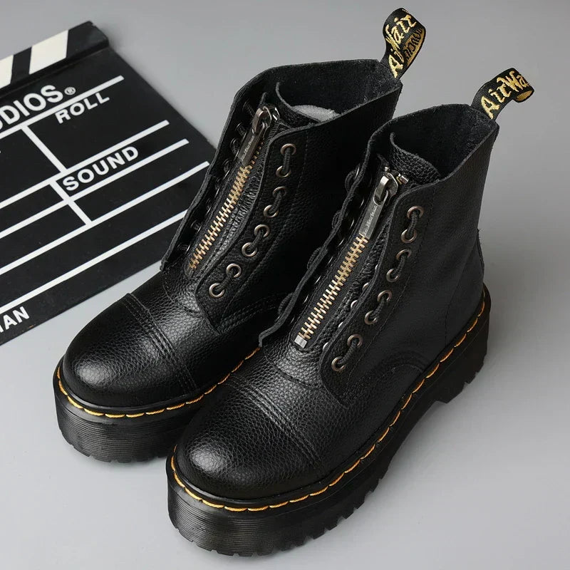 Virelle 本革プラットフォームブーツ - フロントジッパーソール - Desfino
