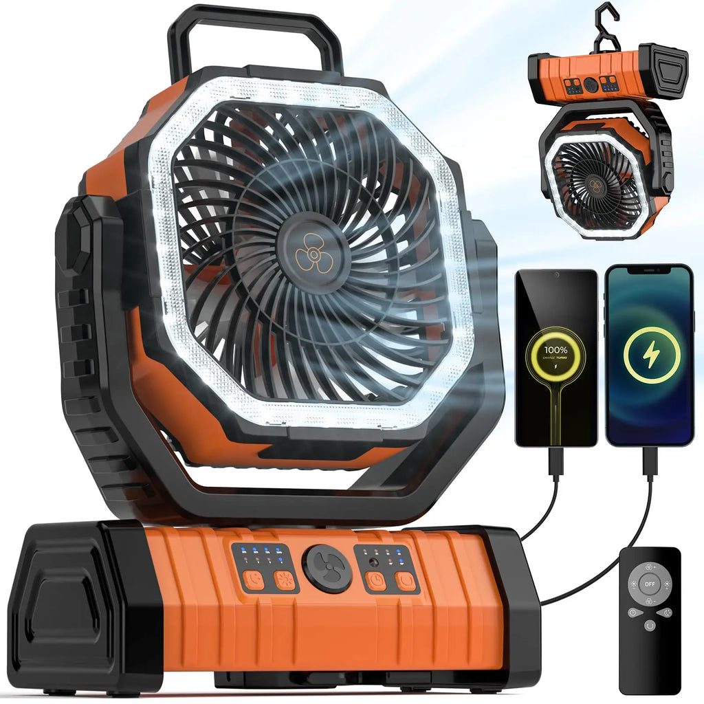 Ventilador de camping 3 en 1 TrailBreeze de 20000mAh, luz LED y batería externa - Desfino