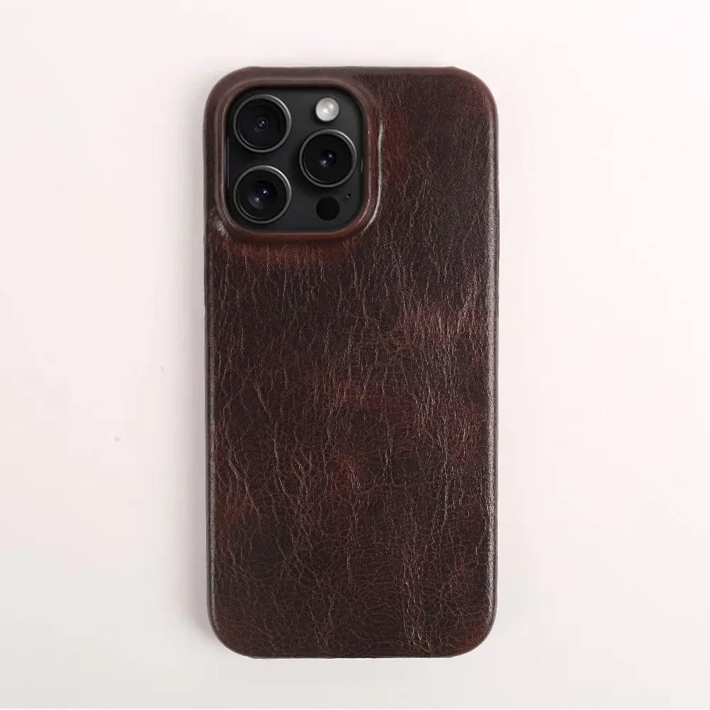 Capa artesanal em pele genuína de vaca para iPhone Crownline - Desfino