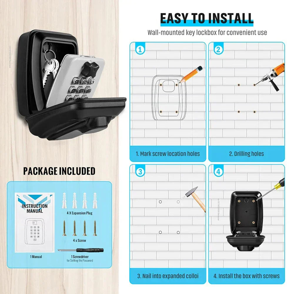 קופסת מנעול למפתחות KeyGuard עמידה למים להתקנה על הקיר — קוד בן 4 ספרות - Desfino