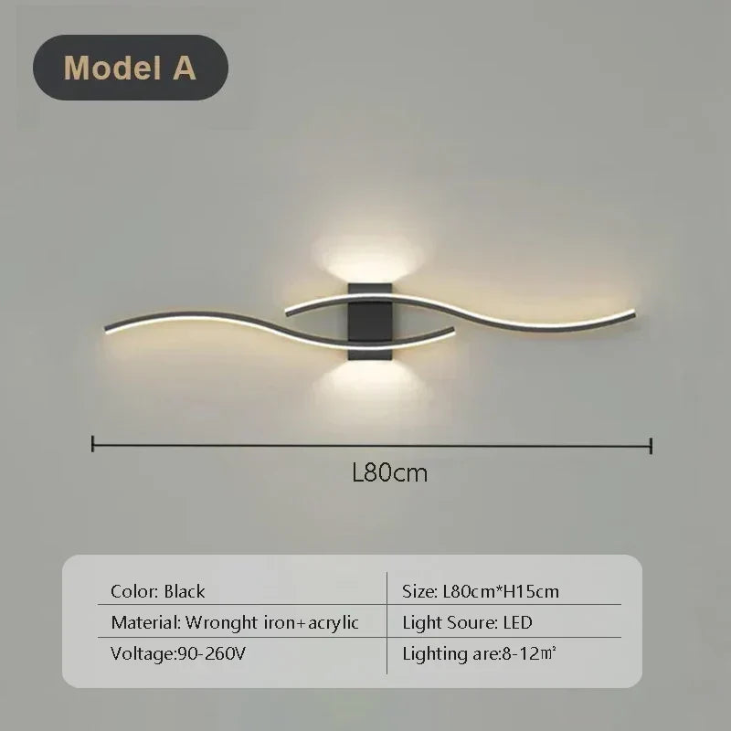 מנורת קיר LED בעלת קשת כפולה NovaArc — שחור וזהב, בשליטה מרחוק - Desfino