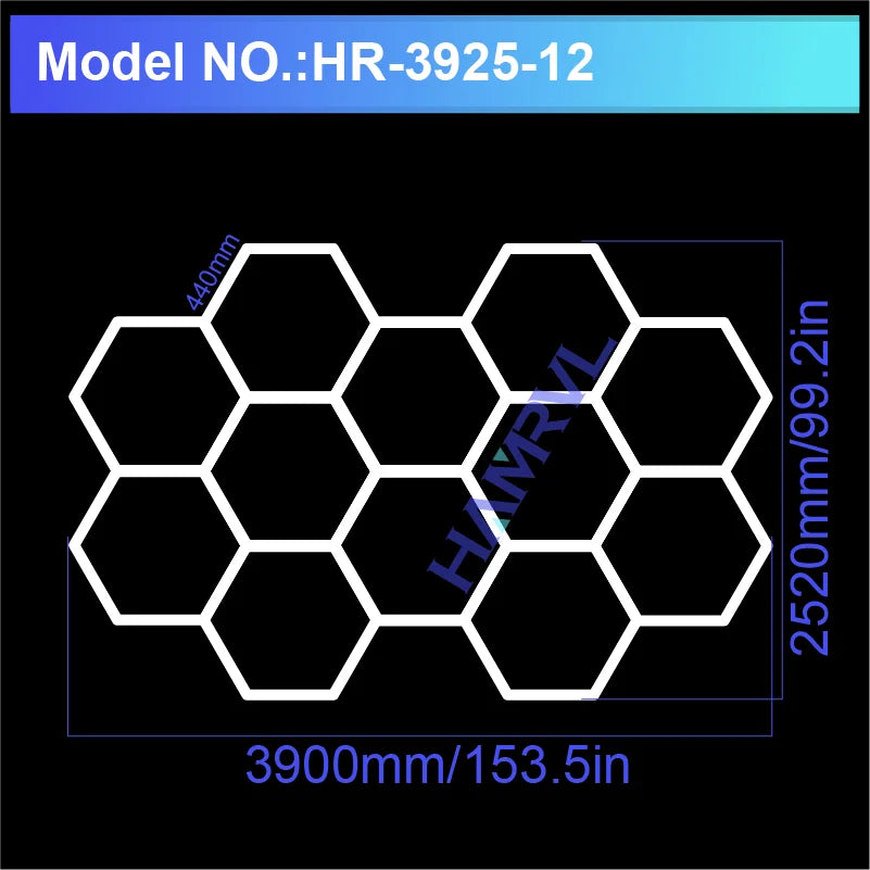 Lampe LED hexagonale de garage HAMRVL 110-240V, tube de 440mm | Desfino