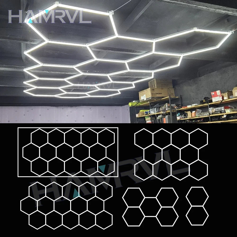 Lampe LED hexagonale de garage HAMRVL 110-240V, tube de 440mm | Desfino