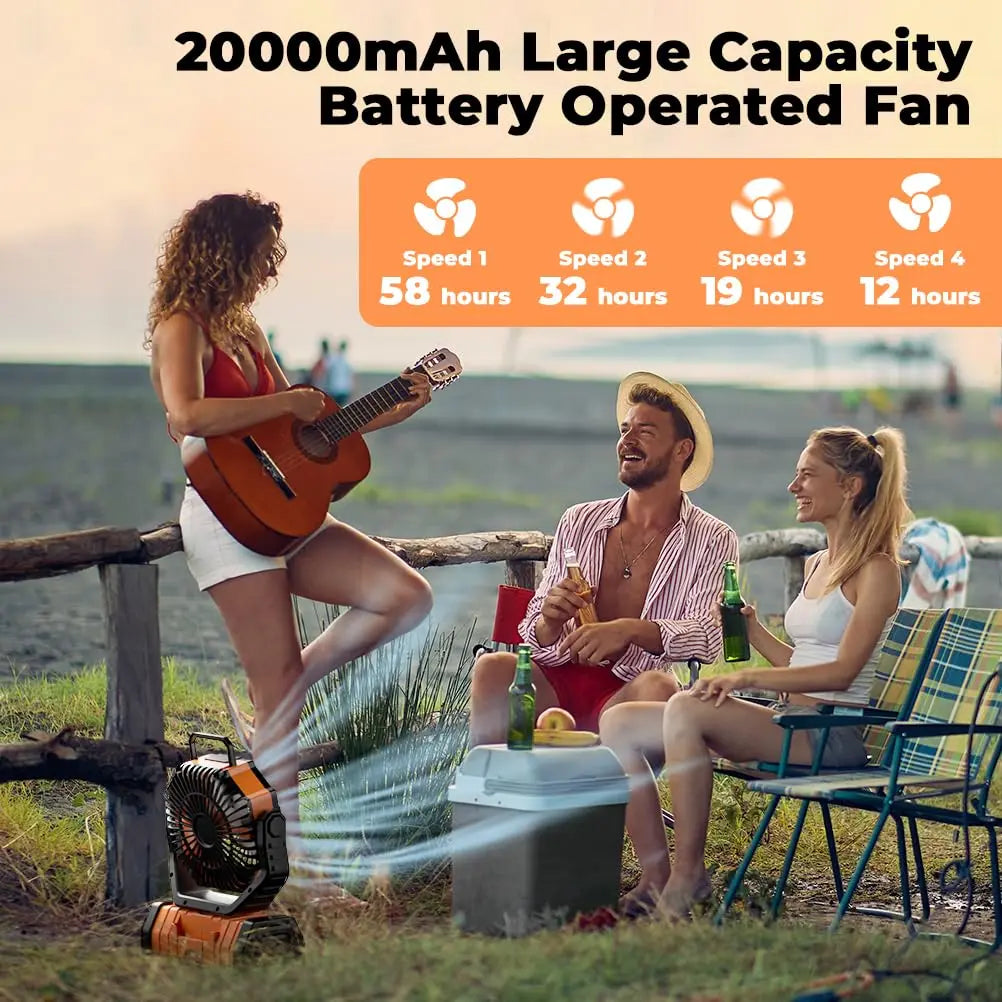 Ventilador de camping 3 en 1 TrailBreeze de 20000mAh, luz LED y batería externa - Desfino
