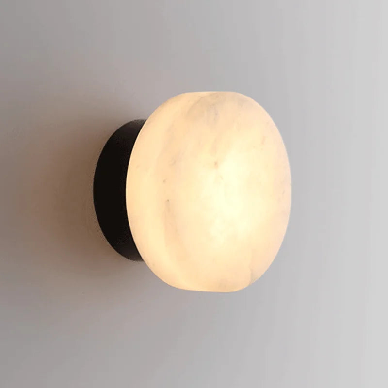 Round Natural Marble LED Wall Sconce — Warm Glow Light - Desfino
