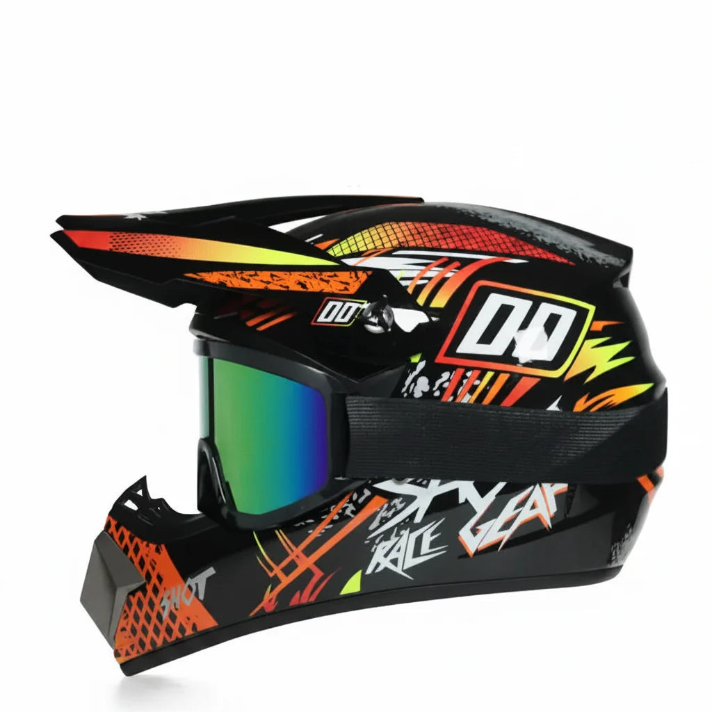 Casque de motocross intégral pour jeunes certifié DOT - coque en ABS et lunettes - Desfino