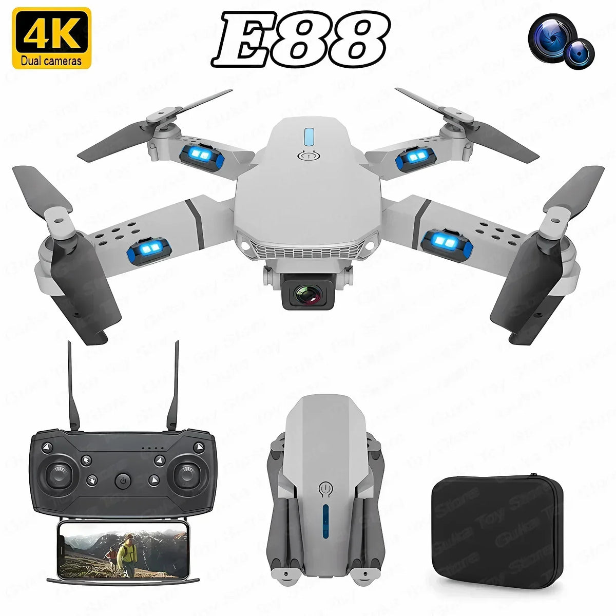 רחפן E88 Pro מתקפל עם WiFi ו-FPV — מצלמת HD, שמירת גובה - Desfino